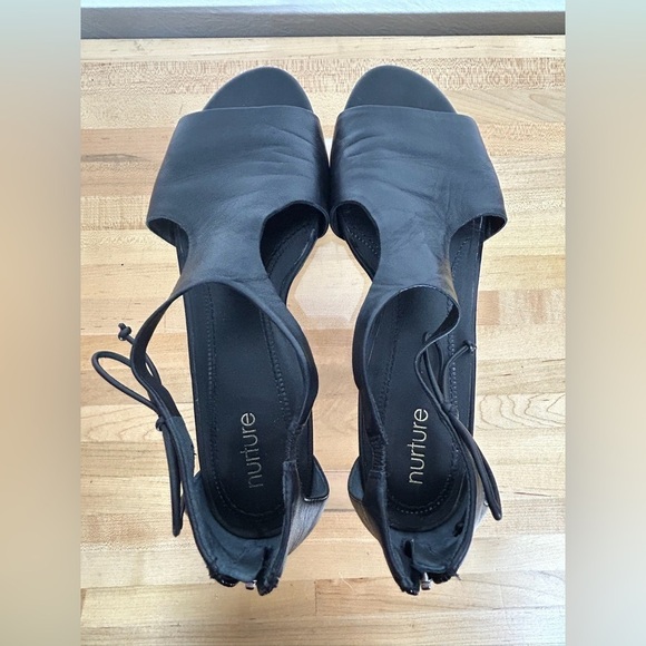 Nurture by Lamaze Grenata Black Leather Open Toe Sandals Zip Back Bow Detail 8M - Picture 6 of 9